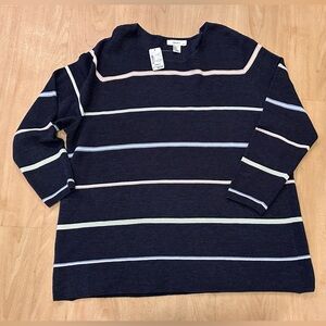 CJ Banks Navy and Pink Striped Top NWT
